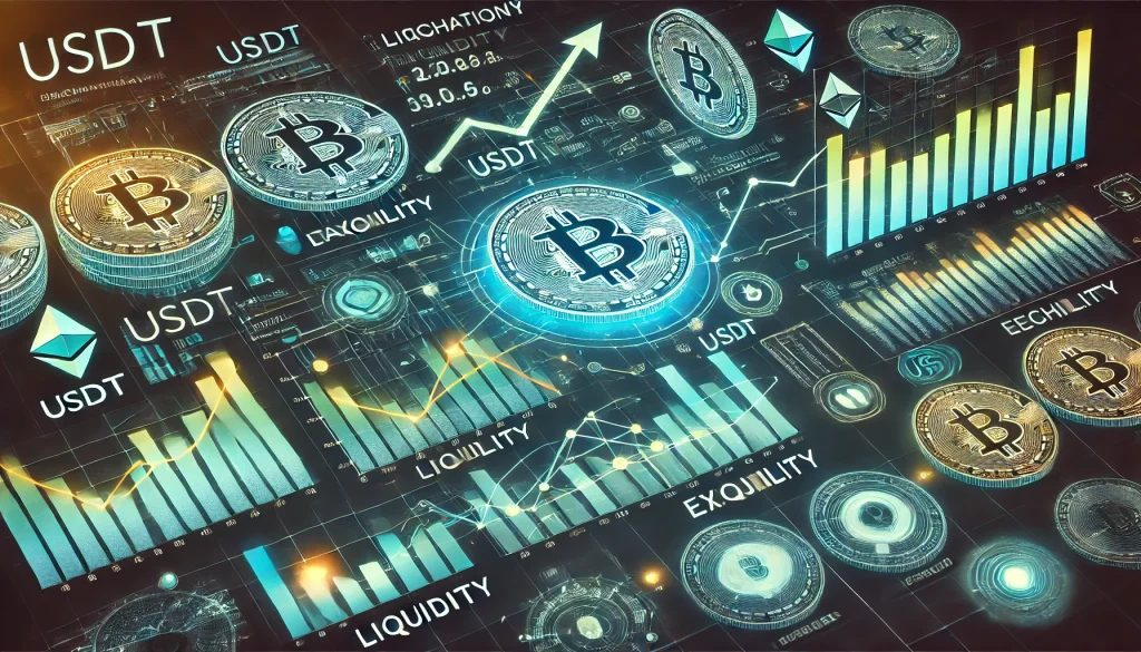 Graph showing USDT transactions, liquidity, and exchange rate stability