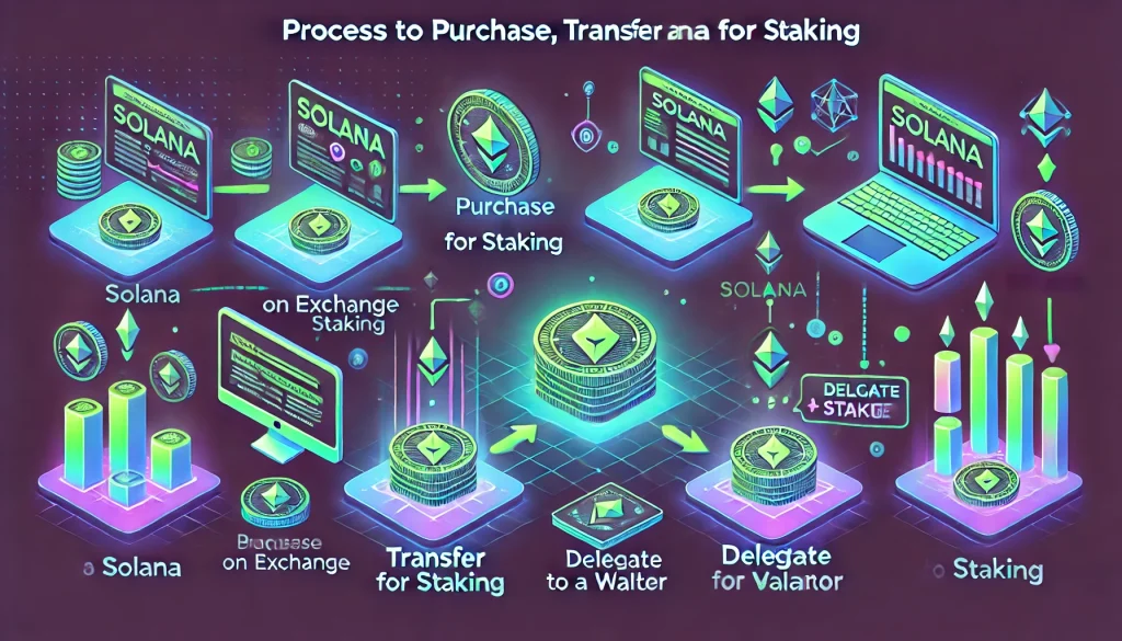 Process to purchase, transfer, and delegate Solana for staking