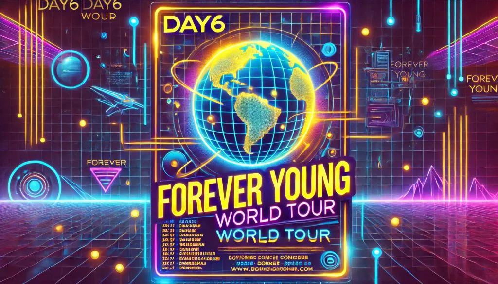 Day6 World Tour 'Forever Young' promotional poster with concert details