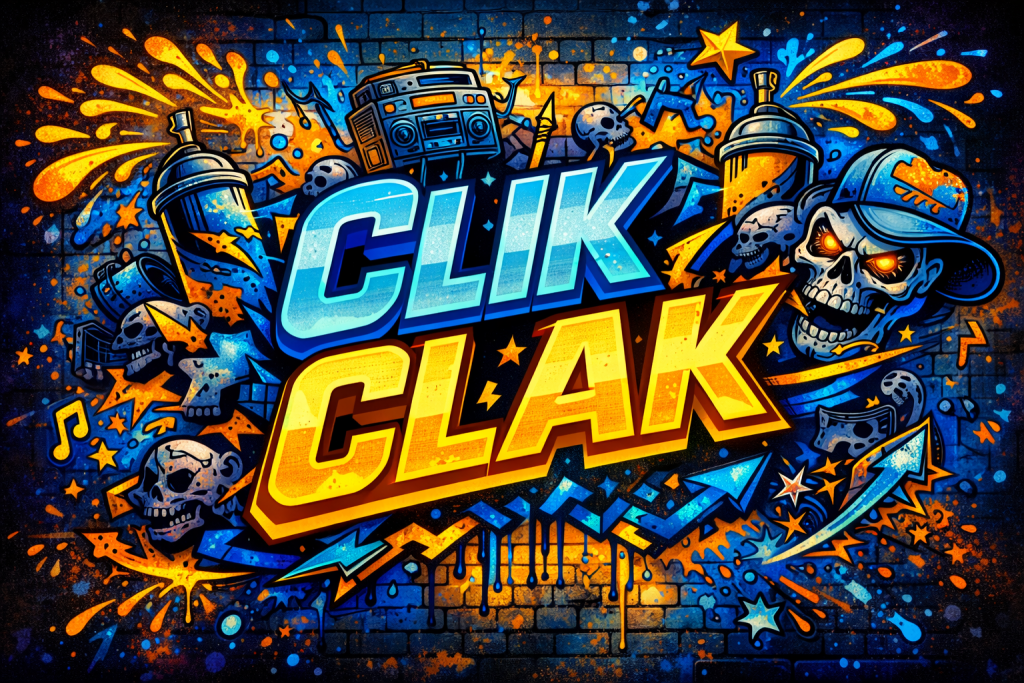 Creative visuals for 'CLIK CLAK,' inspired by graffiti and street art.