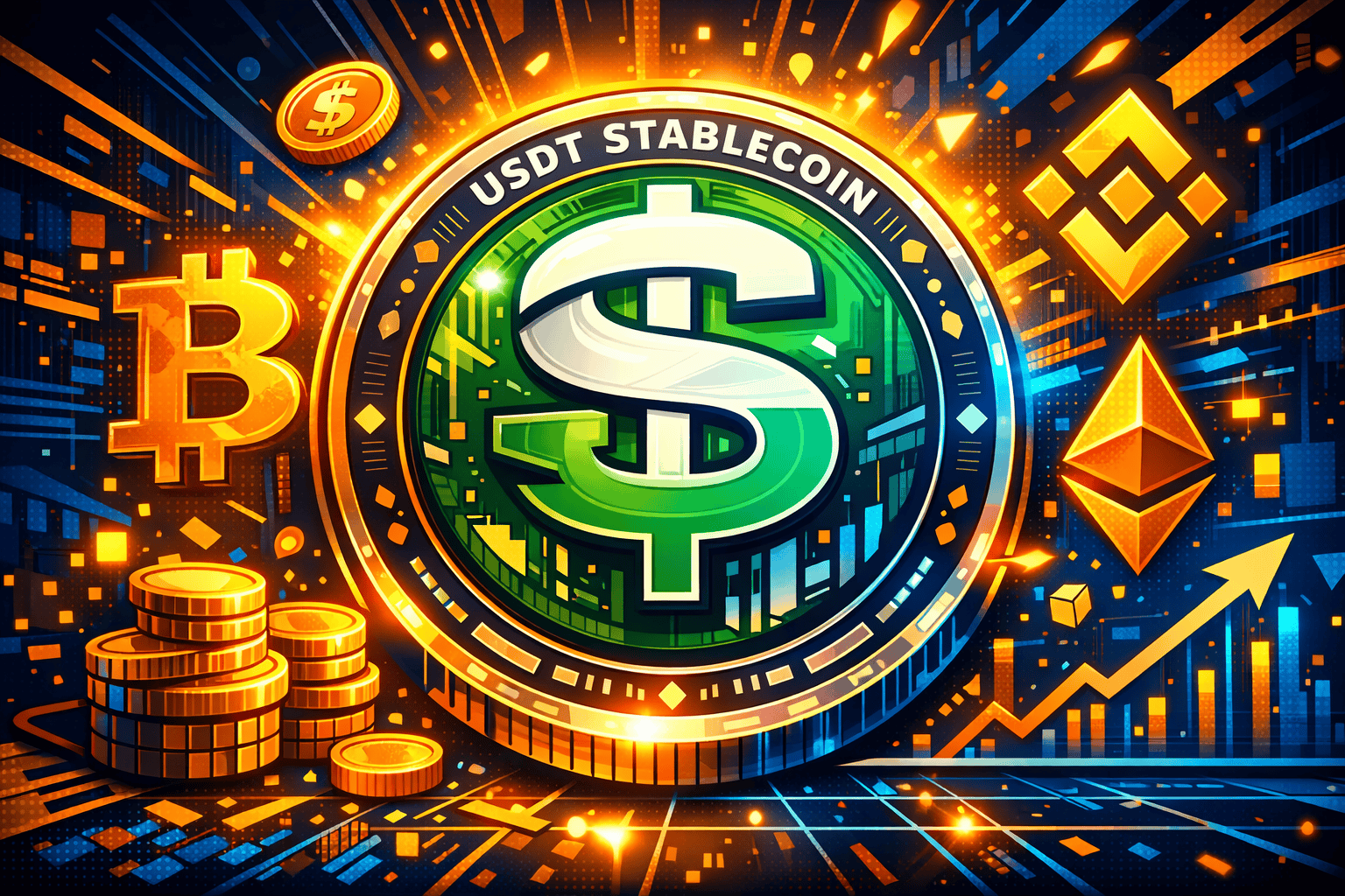 USDT stablecoin with dollar sign and crypto symbols