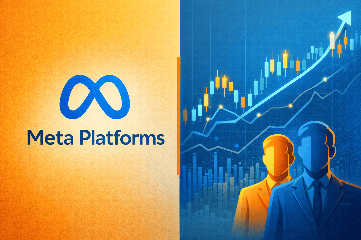 Meta Platforms logo with stock performance charts.