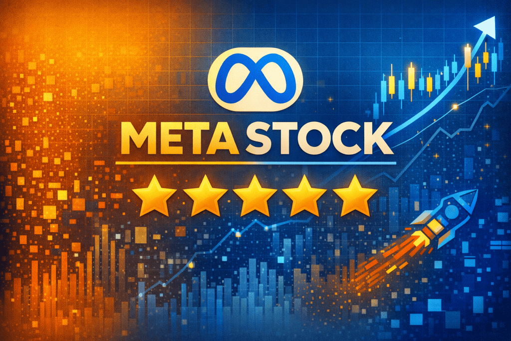 Four-star rating symbol with financial market background for Meta Stock.
