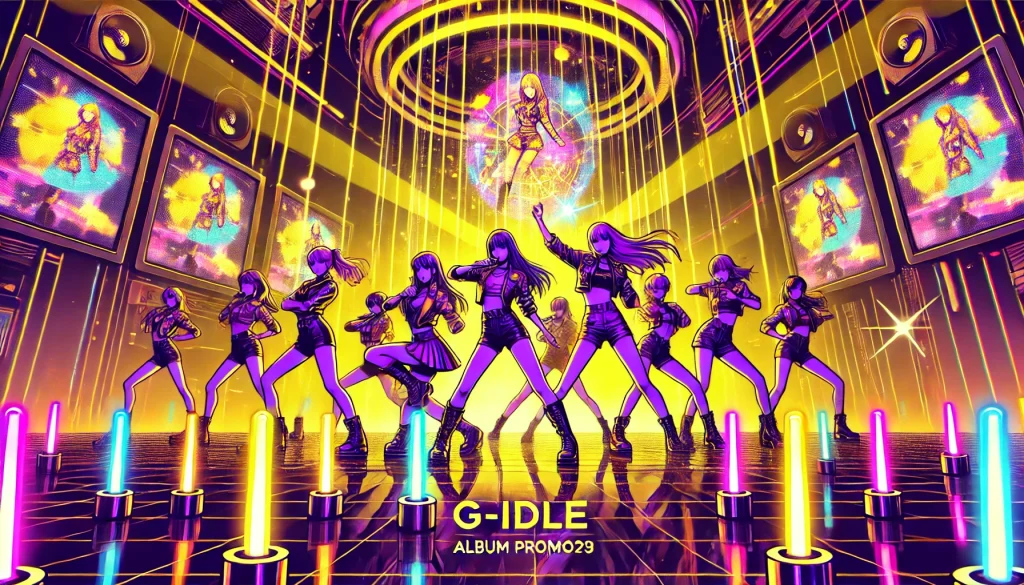 G-idle performing on stage during their album promotions.