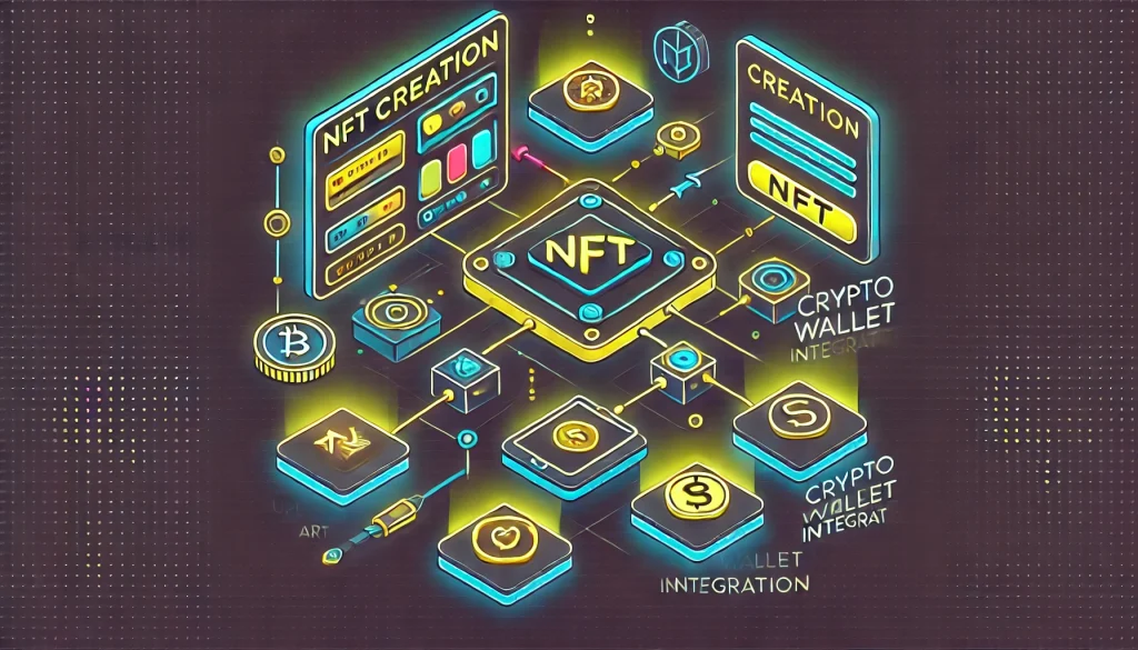 NFT creation on Rarible platform with crypto wallet integration.