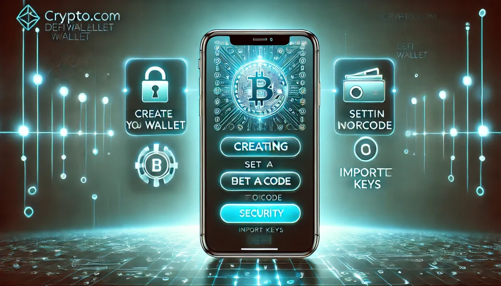 A smartphone screen displaying the Crypto.com DeFi Wallet setup interface.