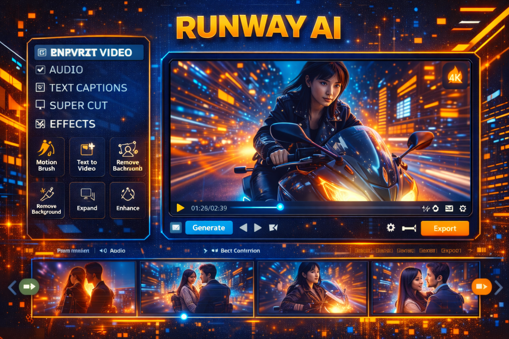 Runway AI interface showcasing video editing tools