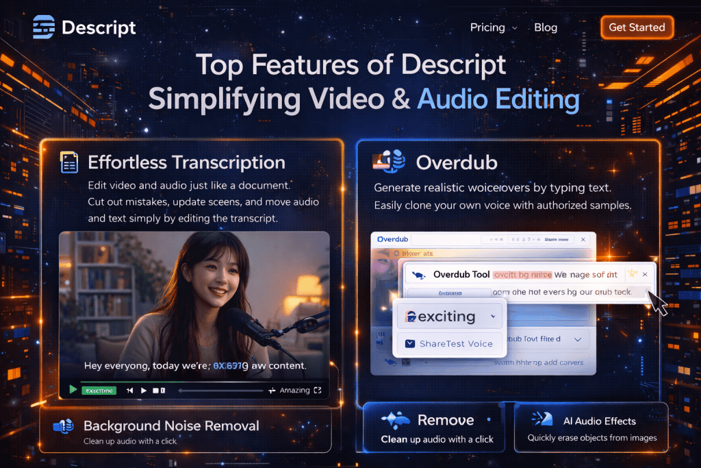 Top features of Descript simplifying video and audio editing