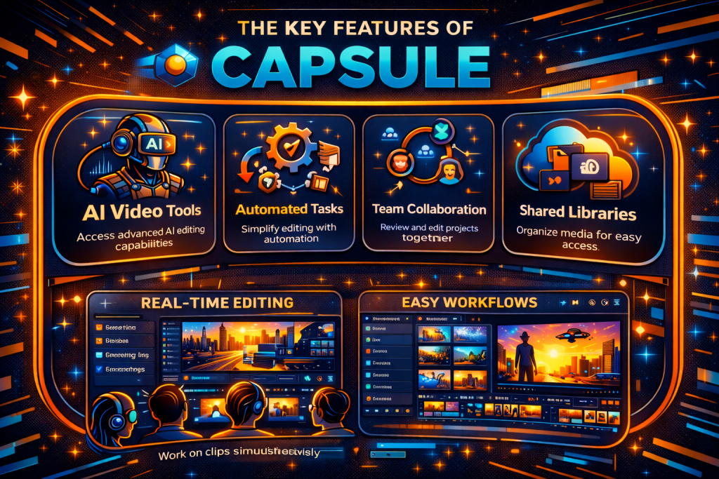 The Key Features of Capsule: Capsule features list displayed with collaboration and automation highlights.