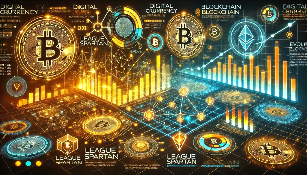 Infographic depicting digital currency growth and evolving blockchain trends.