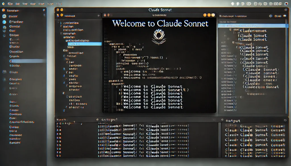 Screenshot of coding environment running script, output: 'Welcome to Claude Sonnet'.