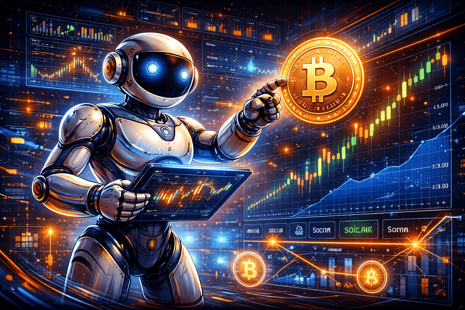 Automated crypto trading bot executing trades in a digital market.