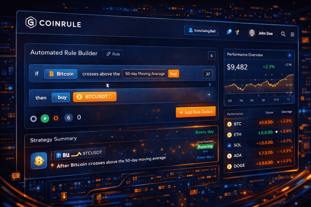 Coinrule’s dashboard showcasing the automated rule builder.