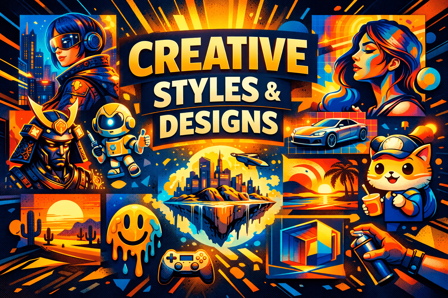 AI-generated artwork showcasing diverse creative styles and unique designs.