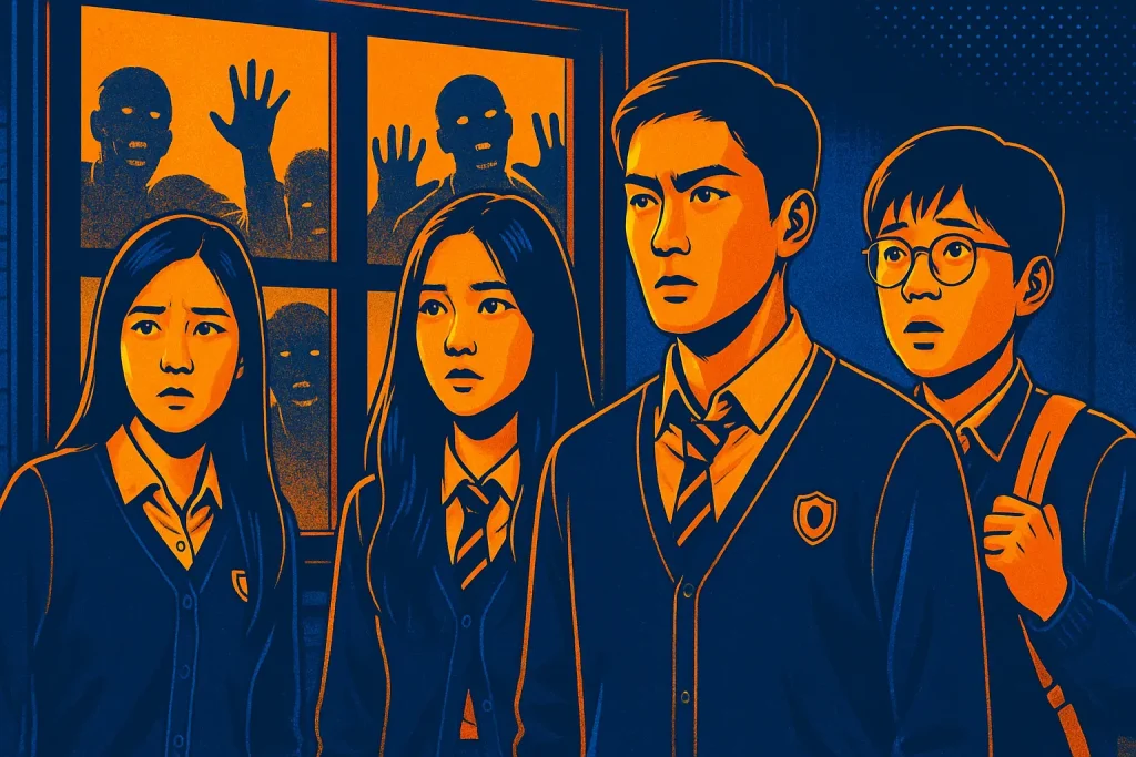 Main characters being stuck in a room with zombies trying to break in