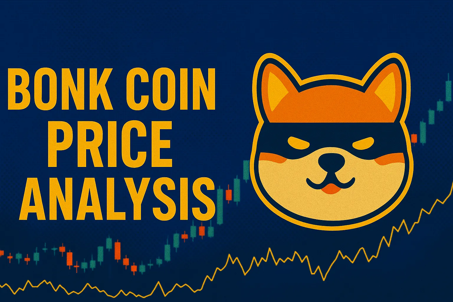 Bonk coin logo with text bonk coin price analysis, a chart showing market fluctuations today