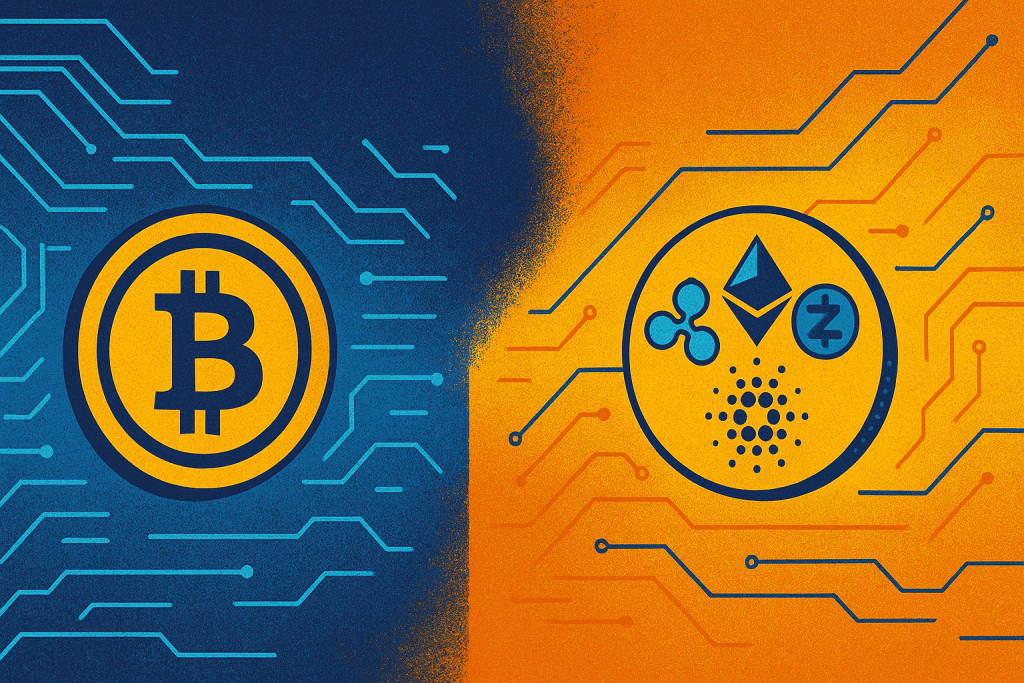 Infographic of everyday altcoin uses in finance and gaming.