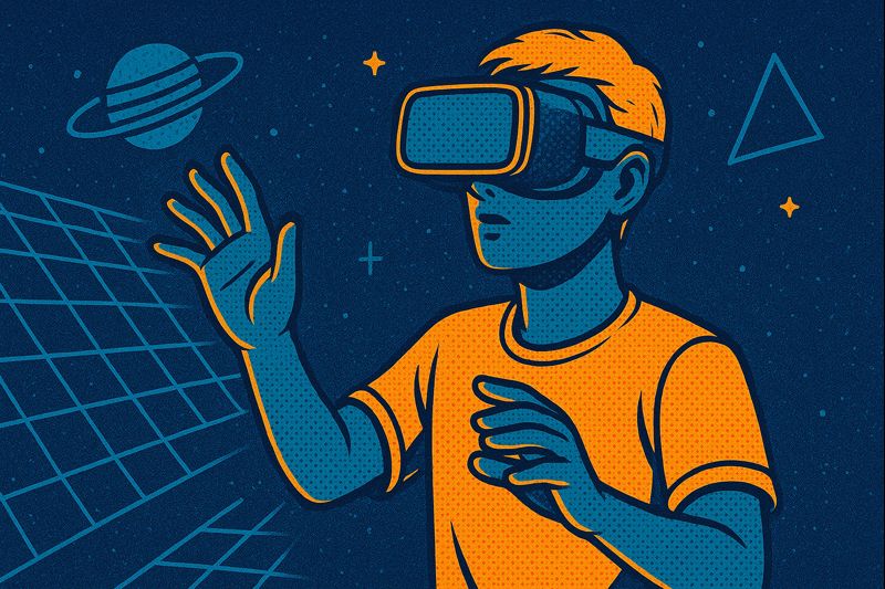 User interacting with virtual world using VR headset