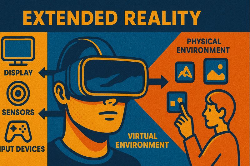 Diagram showing extended reality components and interaction flow