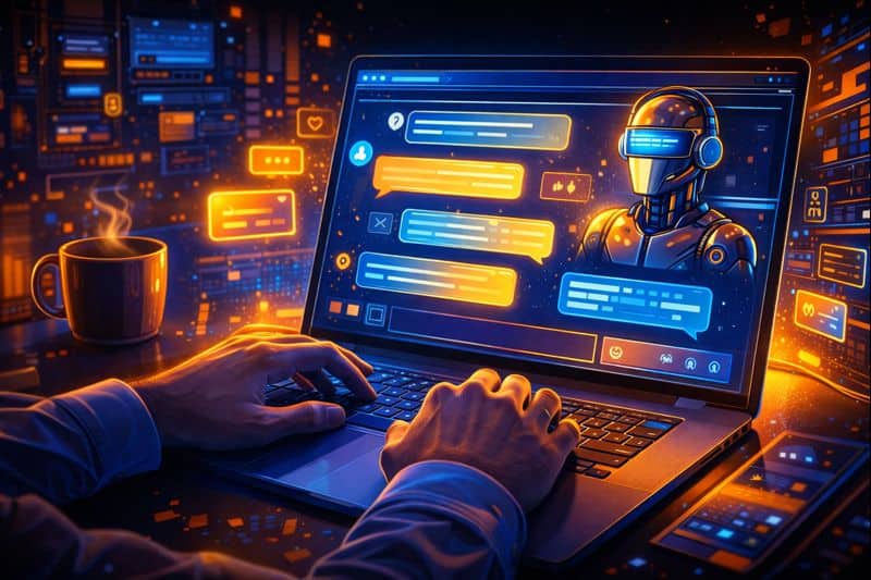 User chatting with conversational AI on a support website