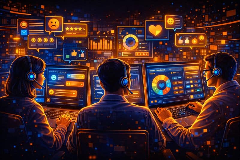 Product team reviewing customer reviews and feedback during a planning meeting