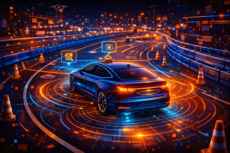 Autonomous vehicle testing on a controlled road environment with onboard sensors active
