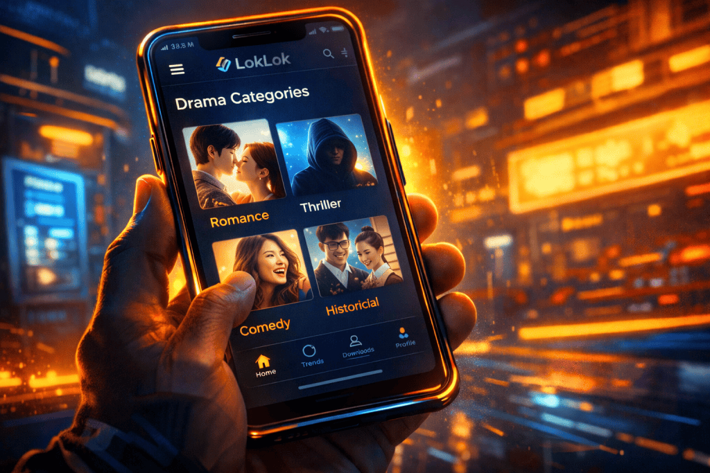 User browsing LokLok drama categories on mobile app