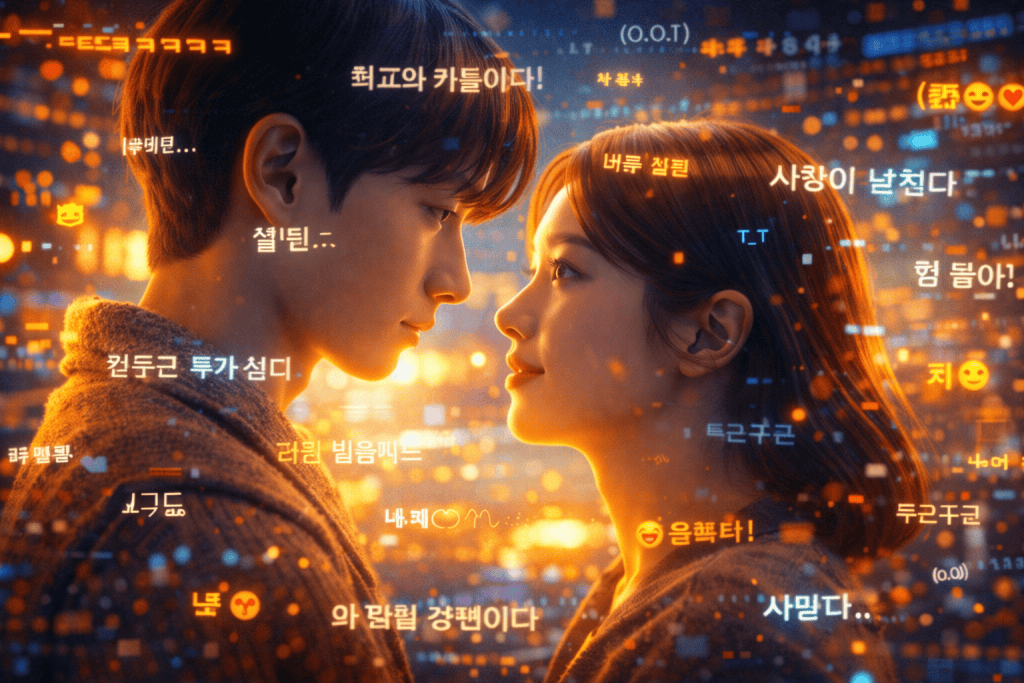 Bullet comments overlay across a Korean Drama scene.