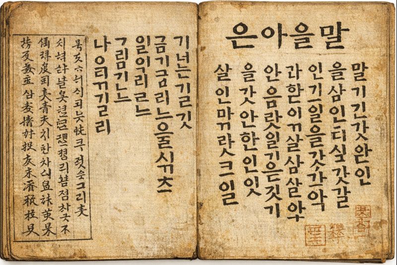 Ancient Korean document showing early Korean Hangul characters