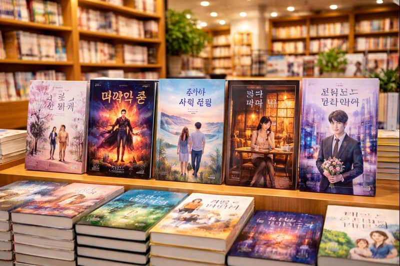 Modern Korean novels displayed in a bookstore