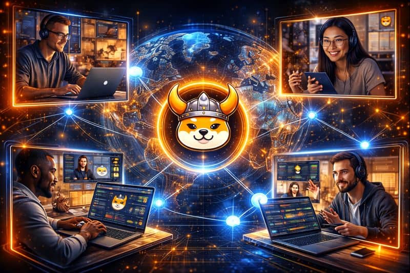 Global developers collaborating online for Floki Coin development