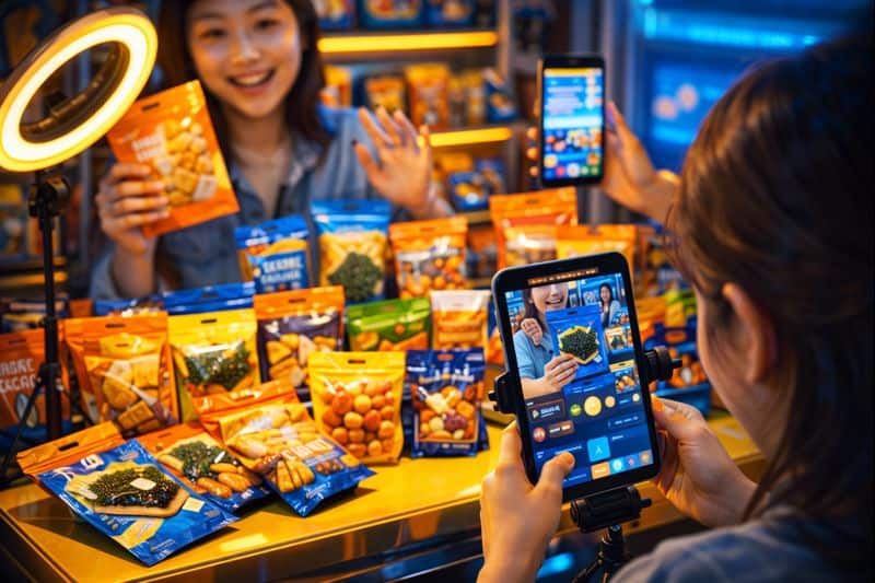 Fans filming Korean snack haul videos for social media
