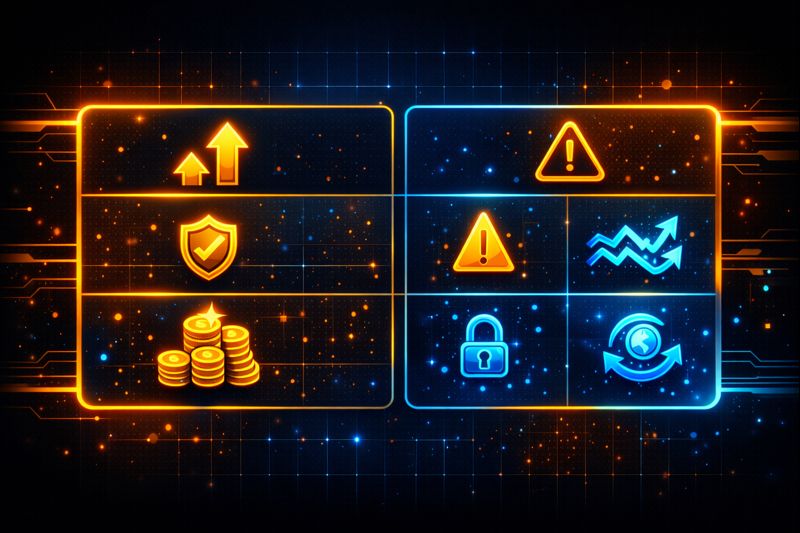 Table visual highlighting advantages and risks of Liquidity Pool participation.