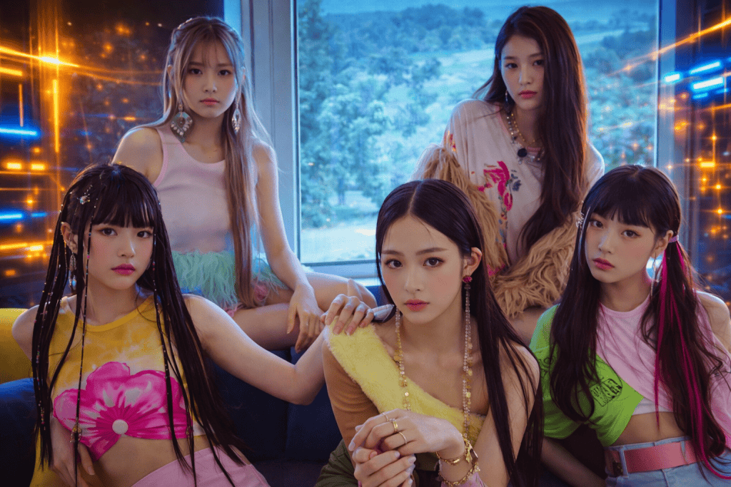 New Jeans in neon window portrait