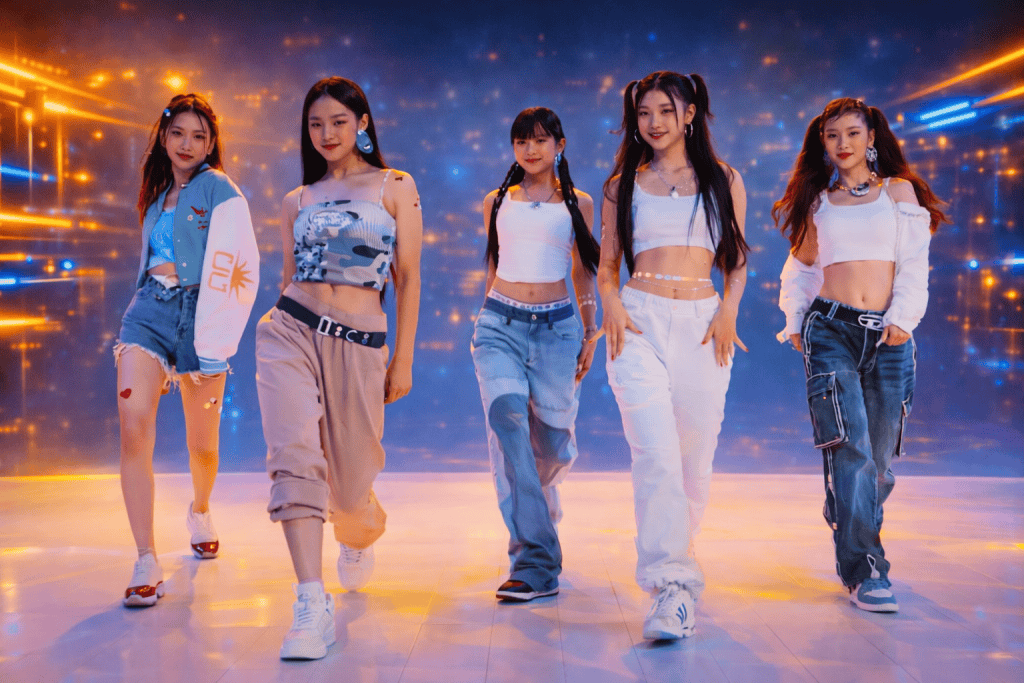 New Jeans in neon stage event
