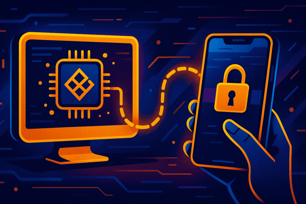 Phone linking Web3 wallet to DApp on monitor.