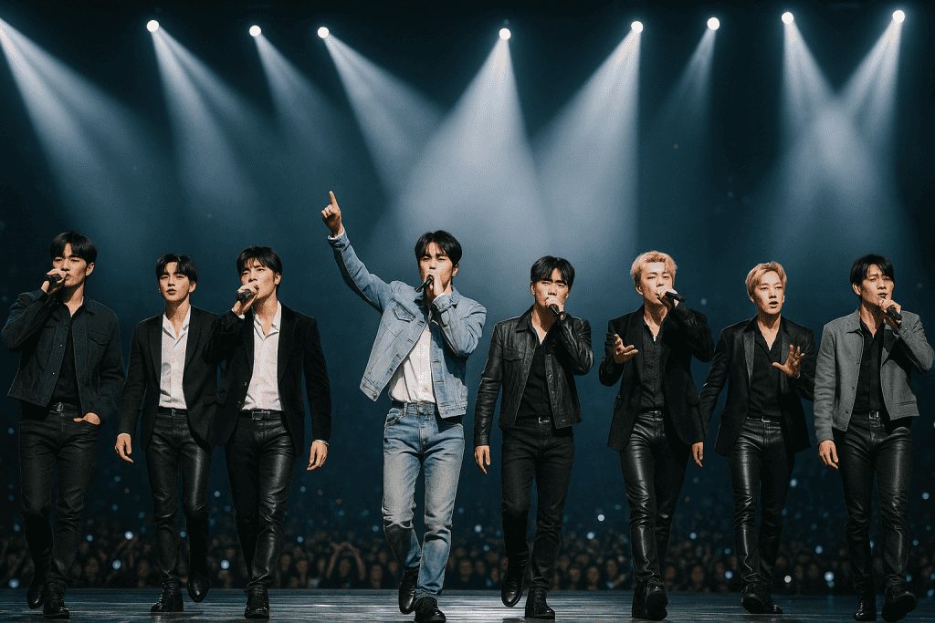 GOT7 members performing in stage live.