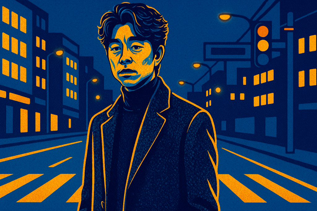 The leading actor of Goblin standing in the road.
