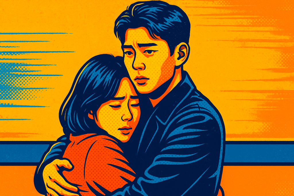 A scene of two Record of Youth cast hugging each other.