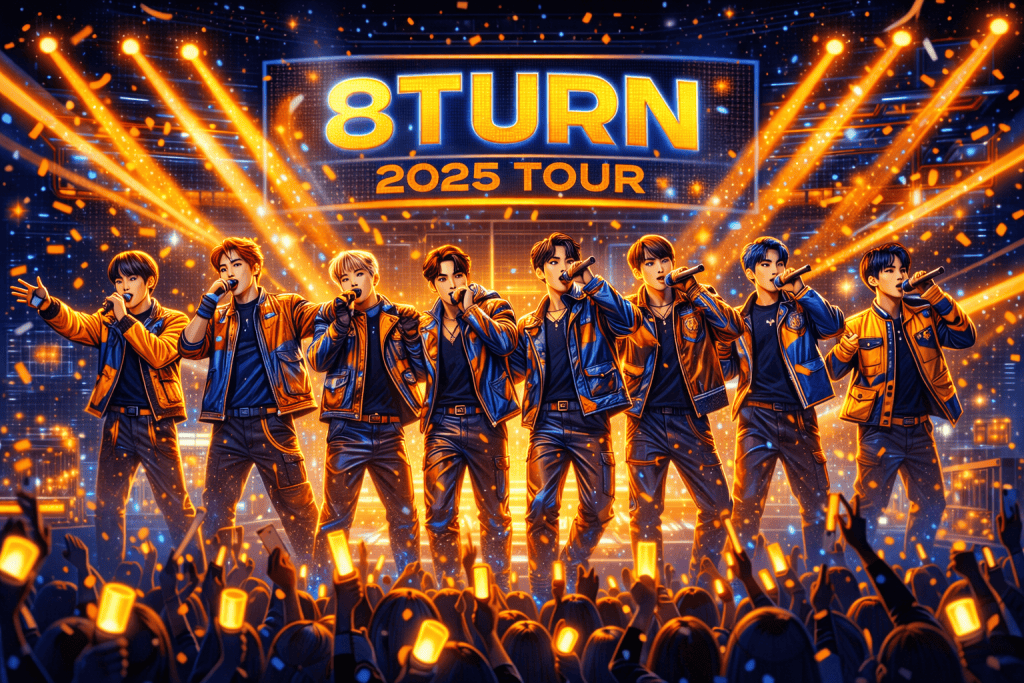 8turn members on stage during 2025 tour performance