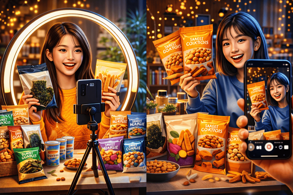 Fans filming Korean snack haul videos for social media