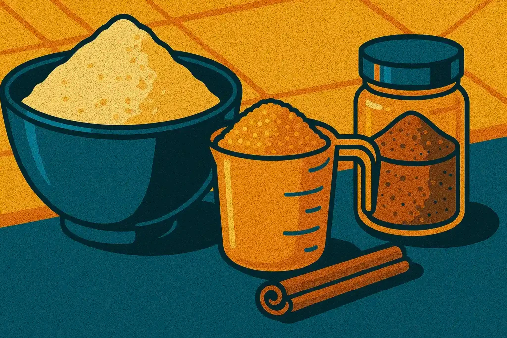Ingredients for hotteok recipe including flour sugar and cinnamon