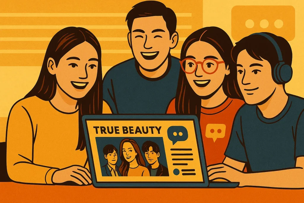 Enjoying true beauty community features on streaming site" in the picture.