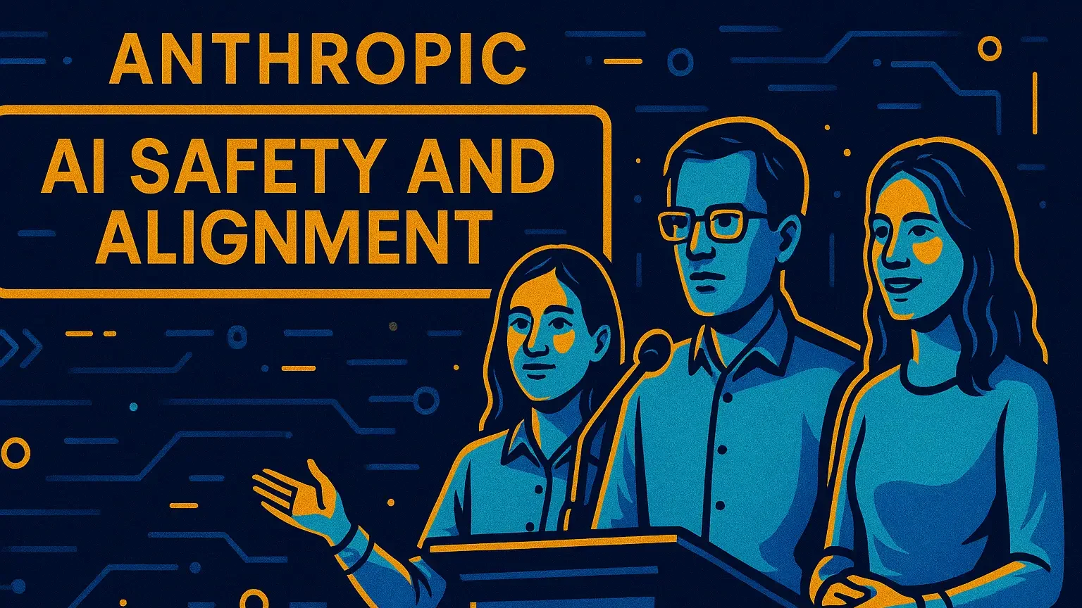 Founders of Anthropic presenting the company’s mission of AI safety and alignment in a tech conference setting.