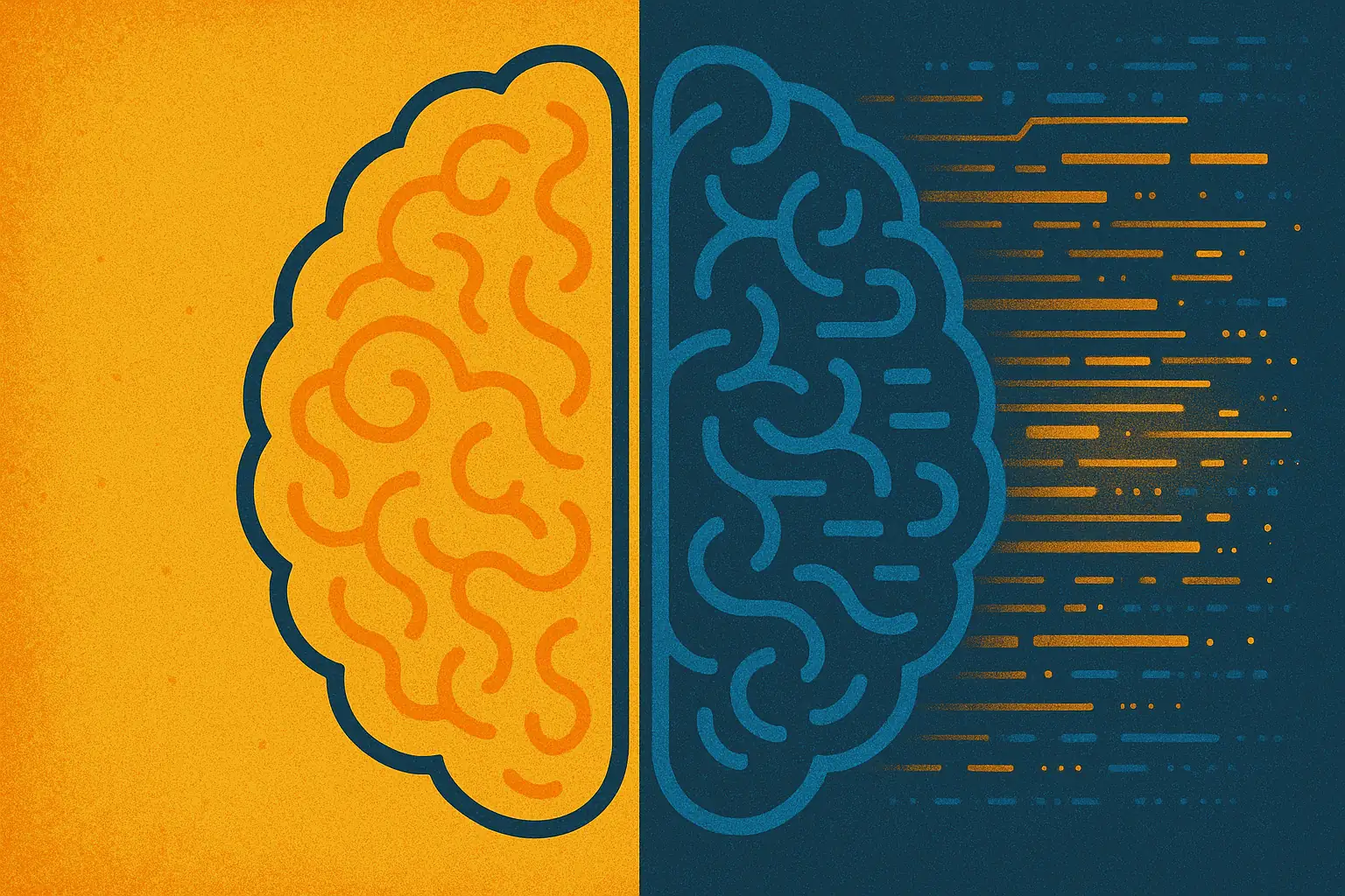 Abstract AI brain with digital language data flow