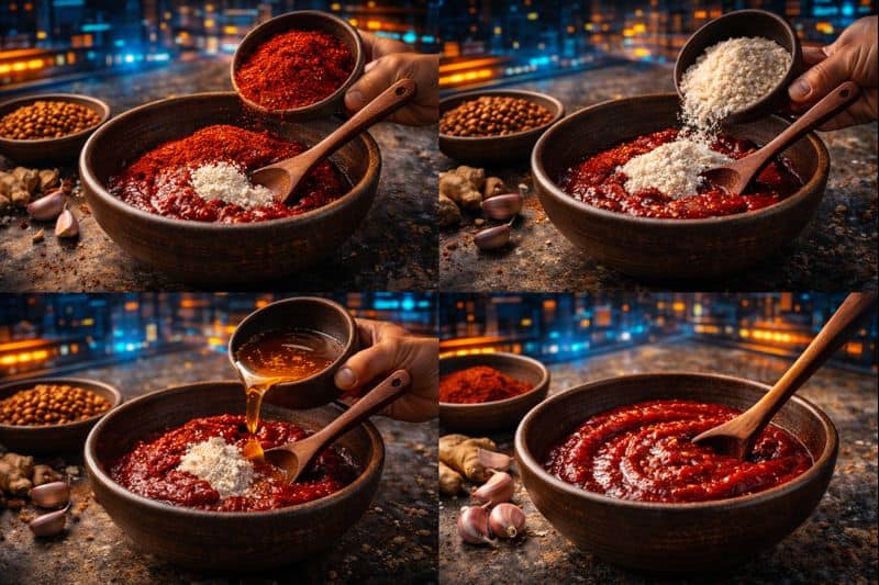 Mixing gochujang sauce ingredients step by step