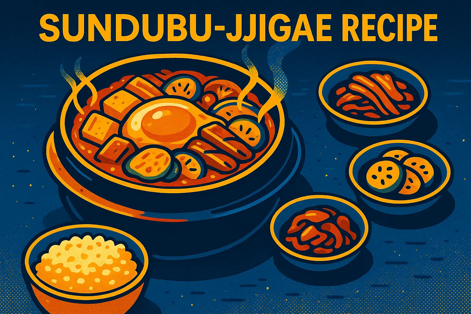 steaming bowl of Sundubu-jjigae served with rice and side dishes