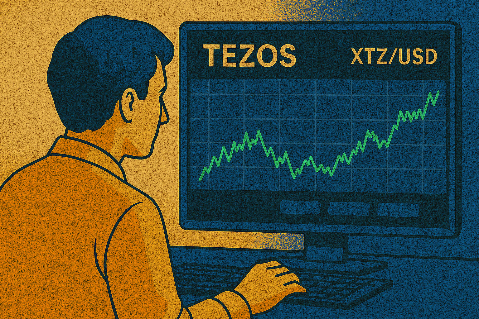 Investor analyzing Tezos price chart on cryptocurrency trading platform