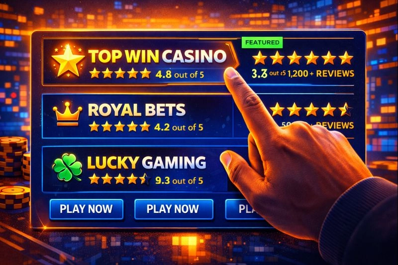 Hand pointing at star casino rating chart