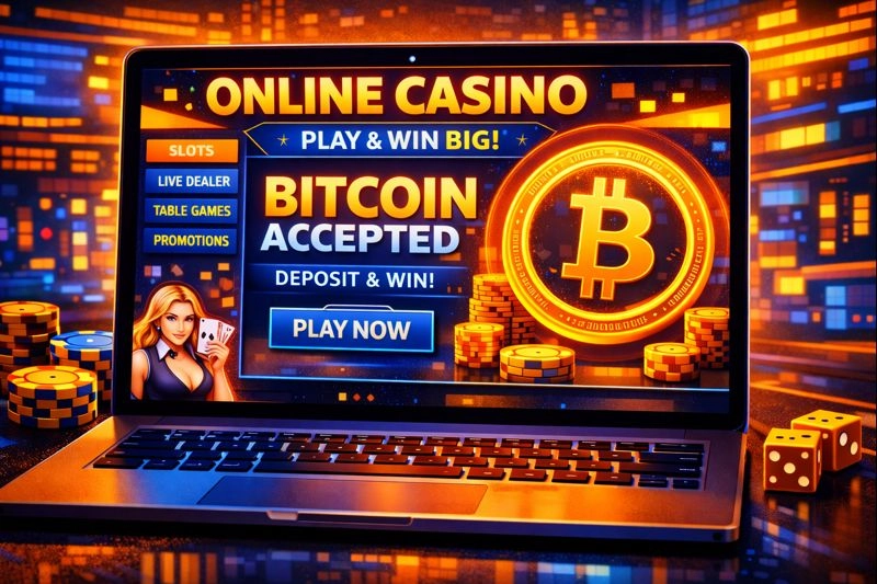 Bitcoin icon on online casino homepage
